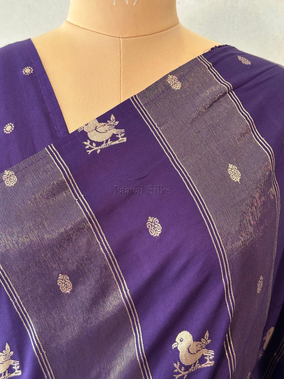 Deep Purple Semi Soft Silk Saree with Bird Zari Motifs