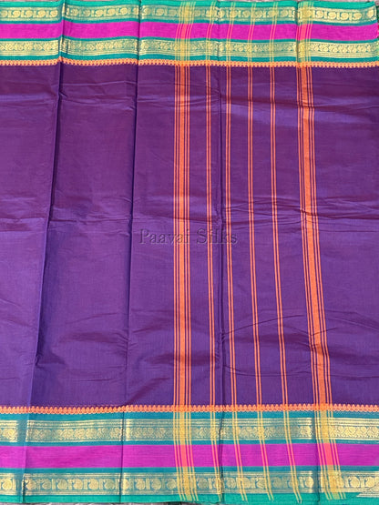 urple Saree with Peacock Green & Magenta Zari Border