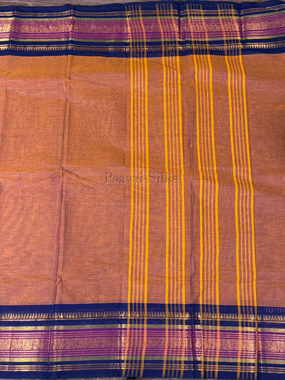 Orangish brown Saree with Royal Blue & Magenta Zari Border