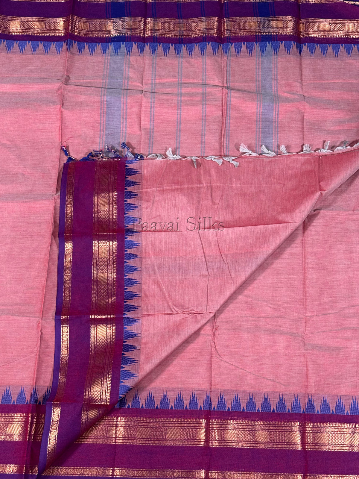 Dusty Rose Saree with Magenta & Purple Zari Border