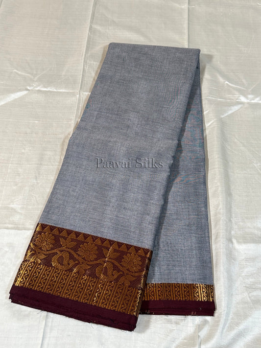 Moon Grey Saree with Maroon Floral Zari Border