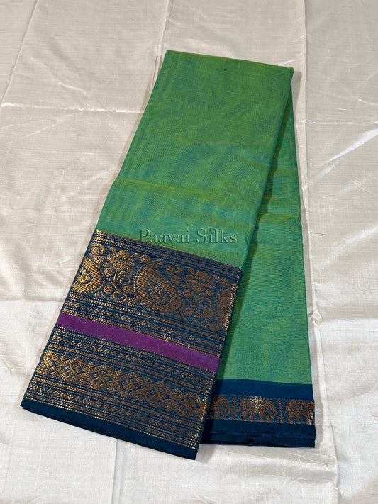 Green Saree with peacock green Zari Border