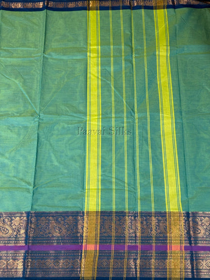 Green Saree with peacock green Zari Border