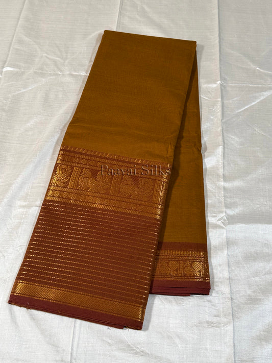 Mustard Brown Saree with Rust Brown Peacock Zari Border