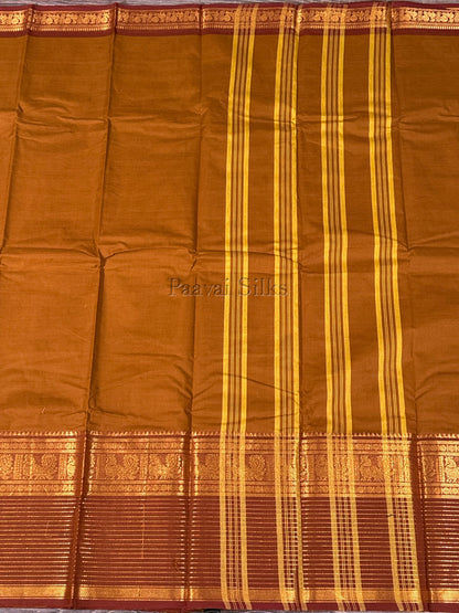 Mustard Brown Saree with Rust Brown Peacock Zari Border
