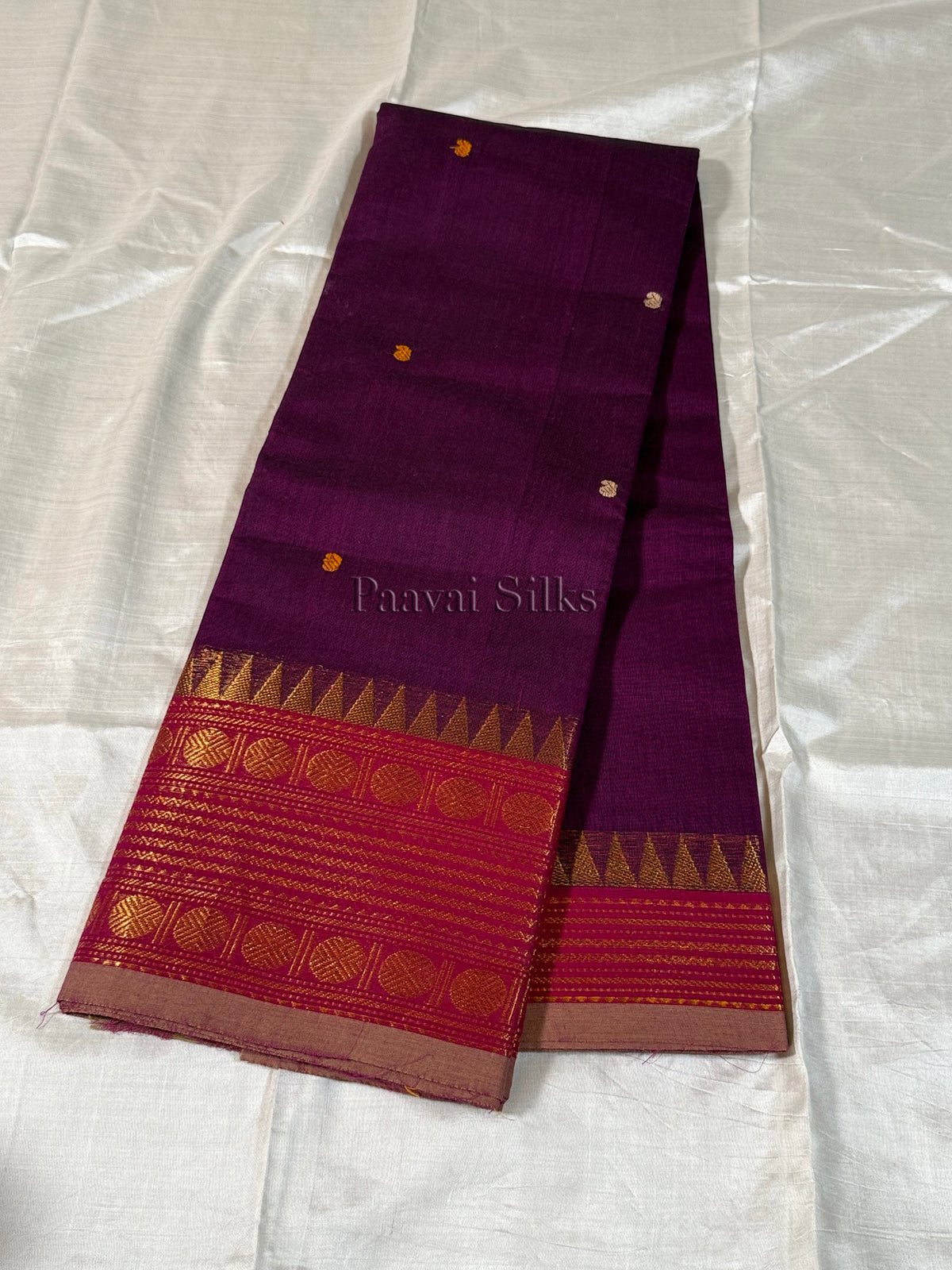 Deep Purple Saree with Rani Pink Gold Zari Border