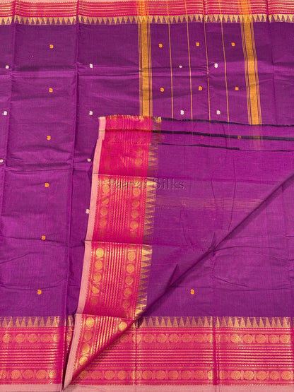 Deep Purple Saree with Rani Pink Gold Zari Border