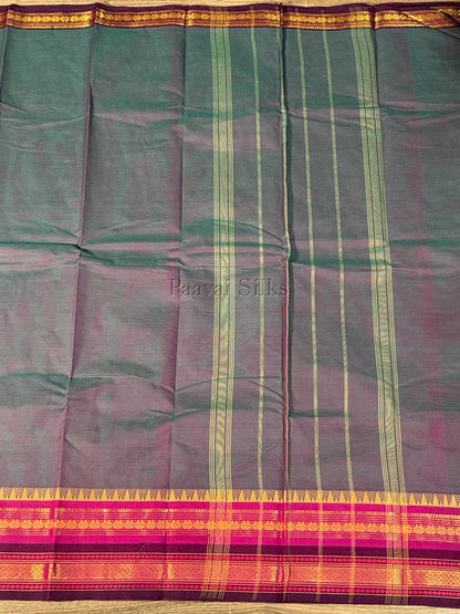 Dual shade peacock blue Saree with Rani Pink & Purple Zari Border