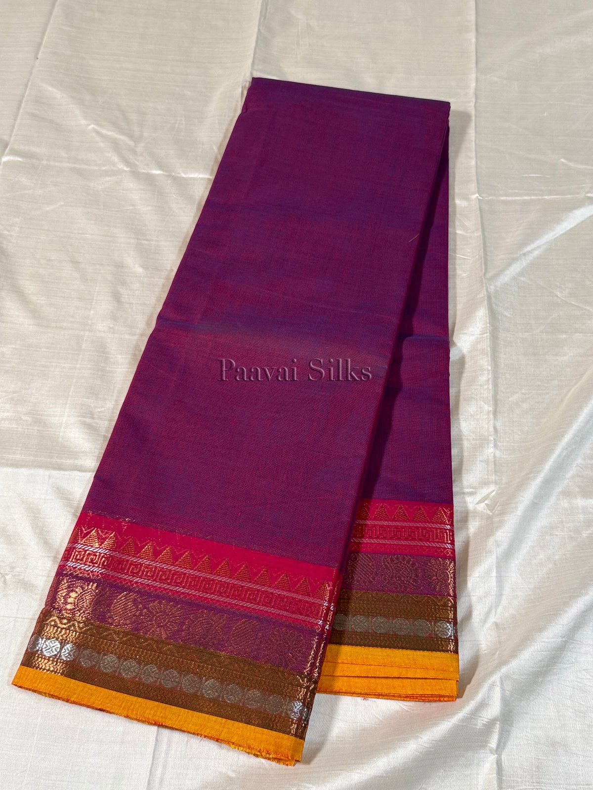 Magenta Purple Saree with Rani Pink & Maroon Zari Border