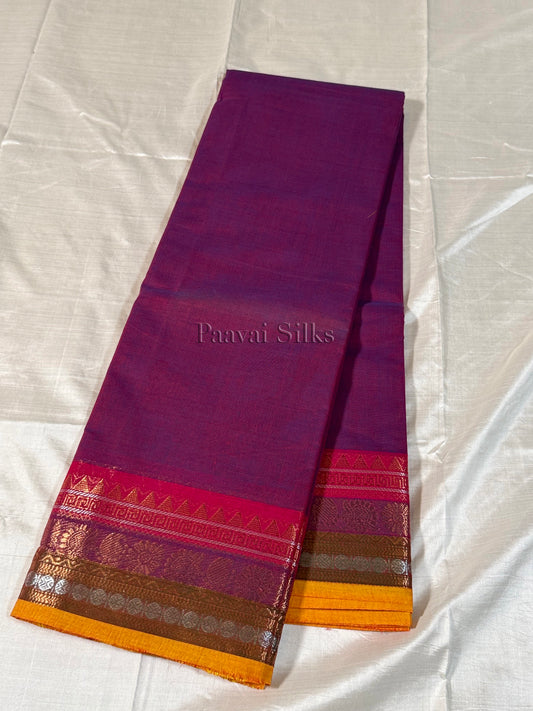 Magenta Purple Saree with Rani Pink & Maroon Zari Border