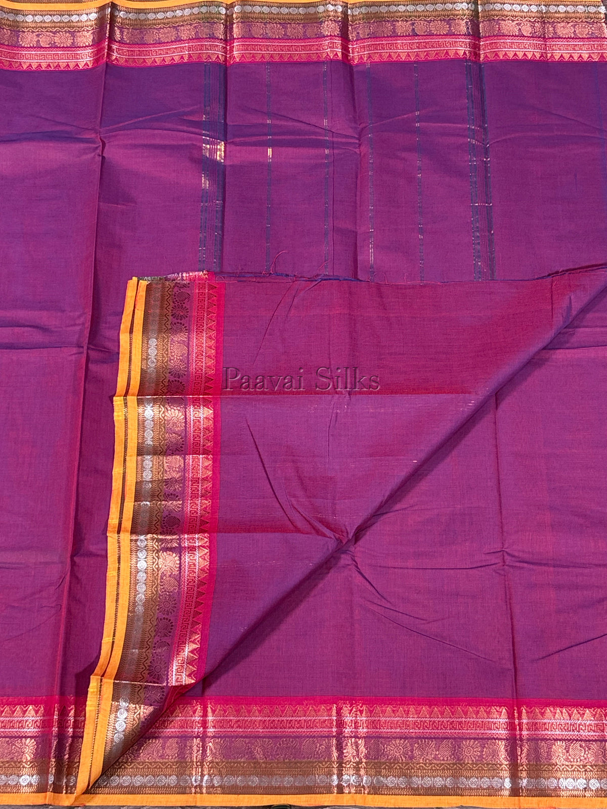 Magenta Purple Saree with Rani Pink & Maroon Zari Border