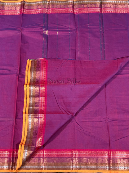 Magenta Purple Saree with Rani Pink & Maroon Zari Border