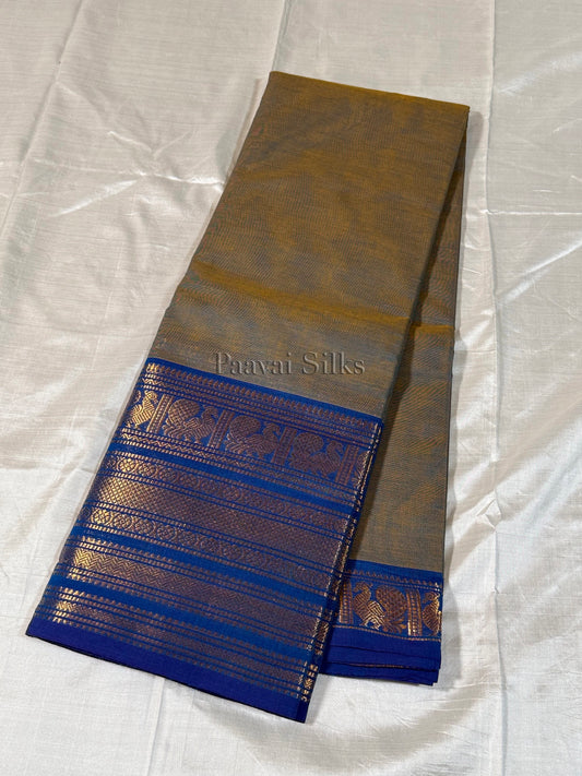 Antique Olive Saree with Royal Blue Gold Zari Border