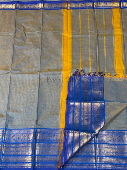 Antique Olive Saree with Royal Blue Gold Zari Border