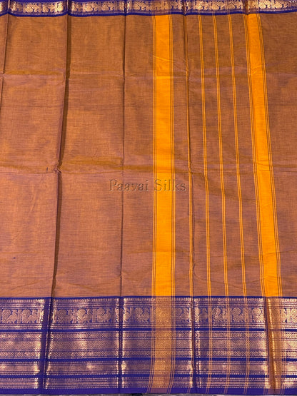 Brown Saree with violet Peacock Zari Border
