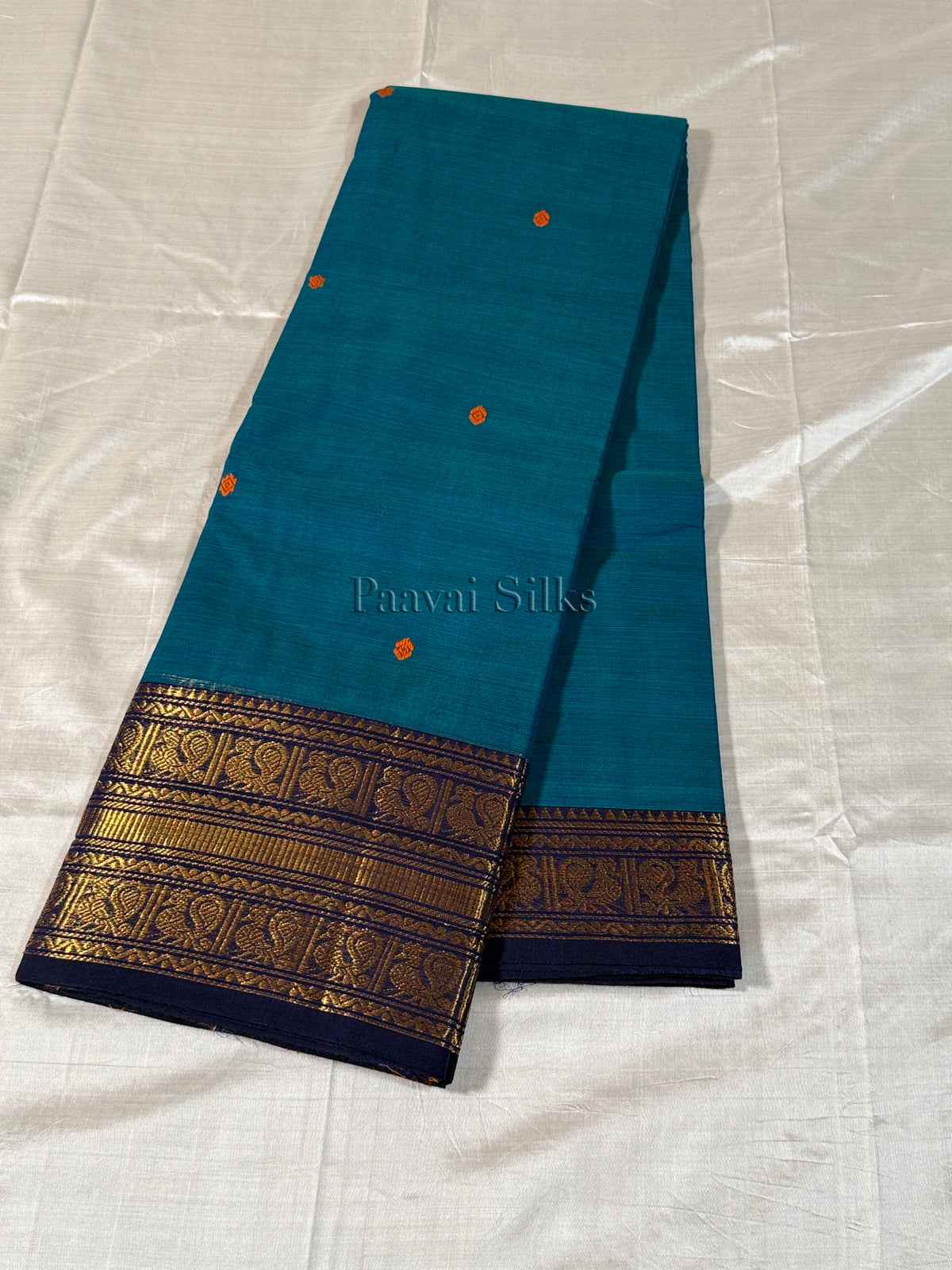 Peacock Blue Saree with Deep Navy Gold Zari Border