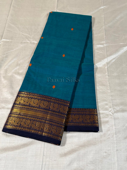 Peacock Blue Saree with Deep Navy Gold Zari Border