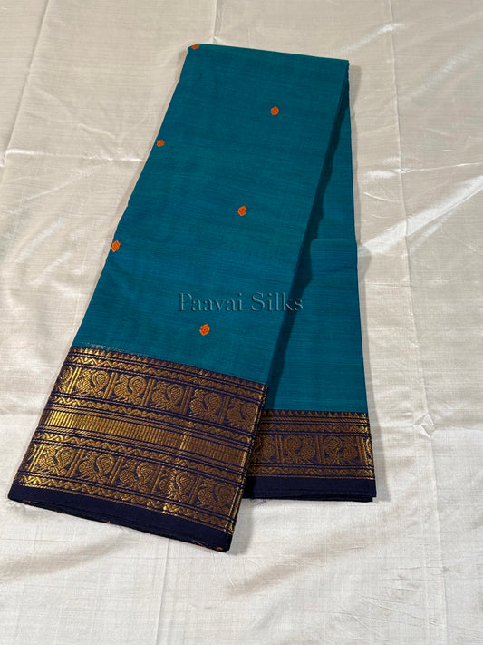 Peacock Blue Saree with Deep Navy Gold Zari Border