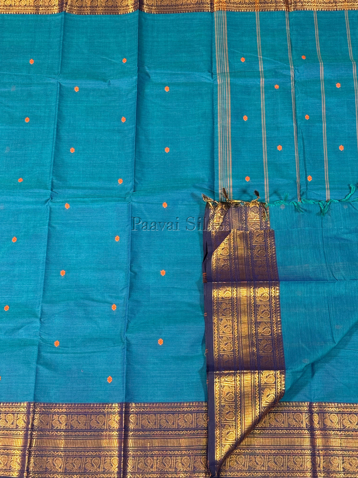 Peacock Blue Saree with Deep Navy Gold Zari Border