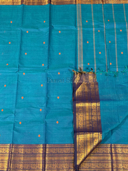 Peacock Blue Saree with Deep Navy Gold Zari Border