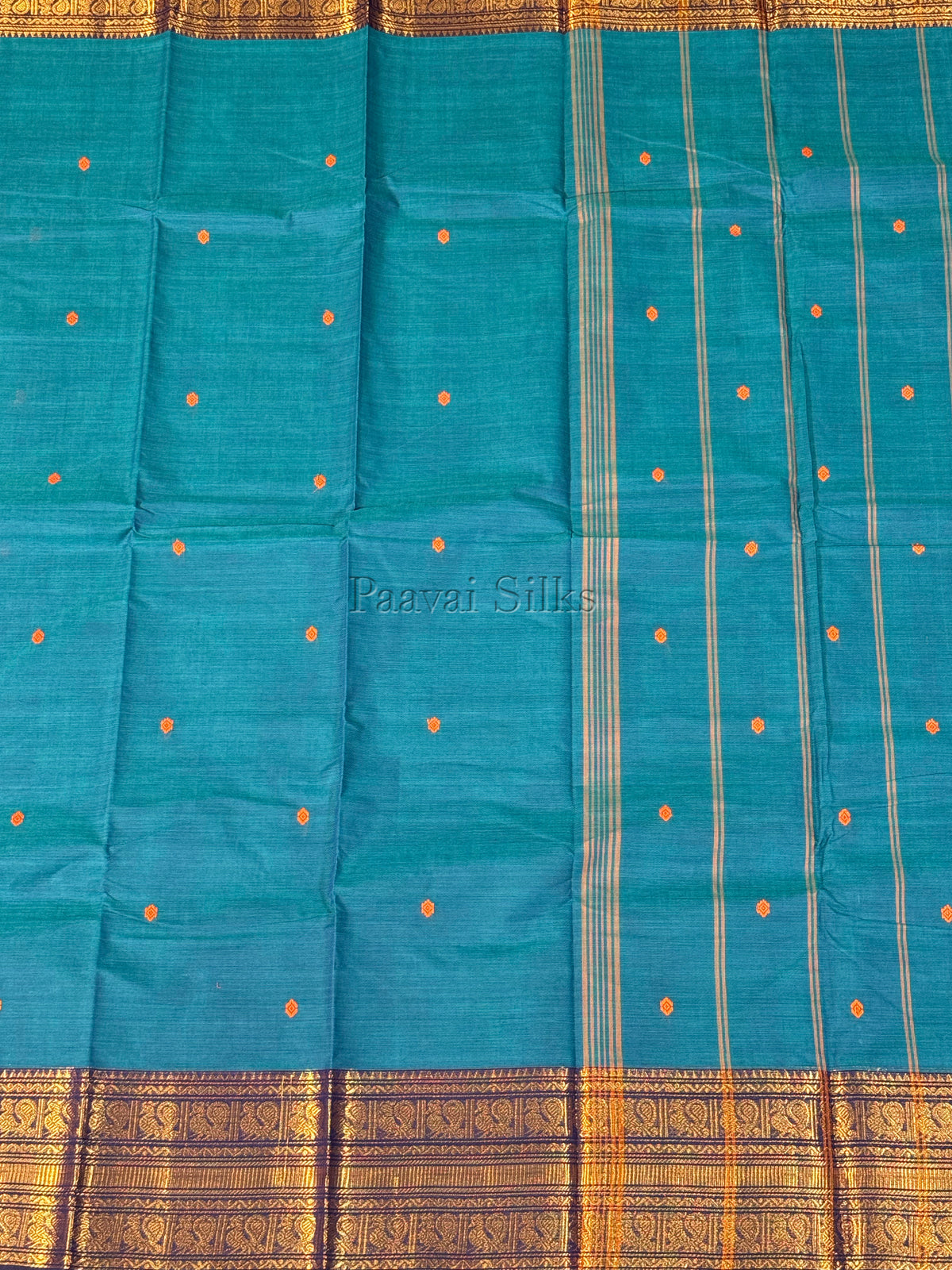 Peacock Blue Saree with Deep Navy Gold Zari Border