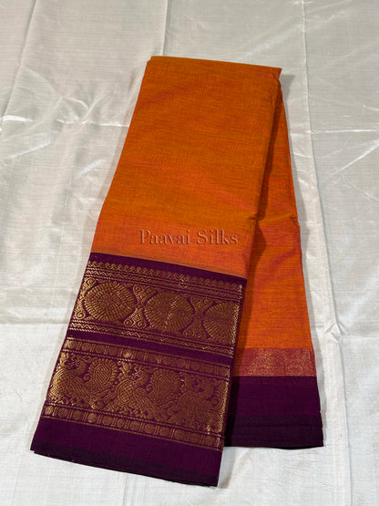 Rust Orange Saree with Deep Purple Gold Zari Border