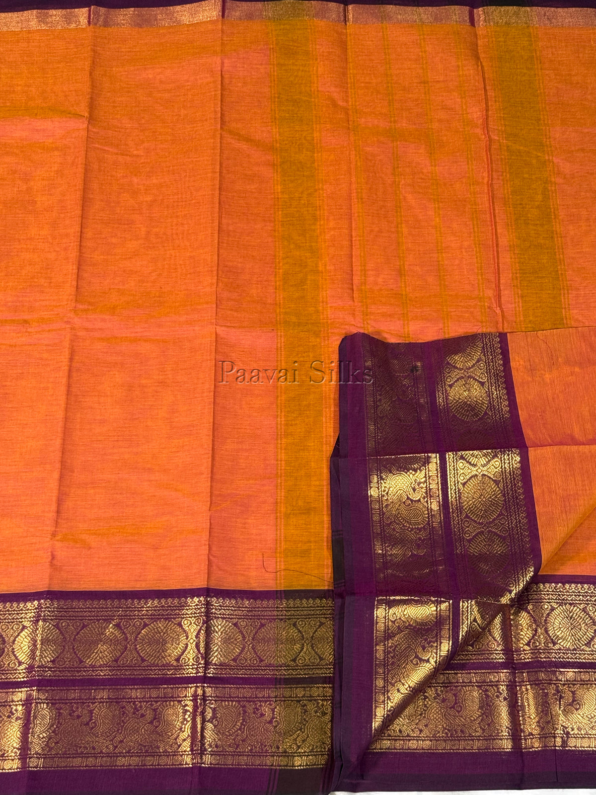 Rust Orange Saree with Deep Purple Gold Zari Border