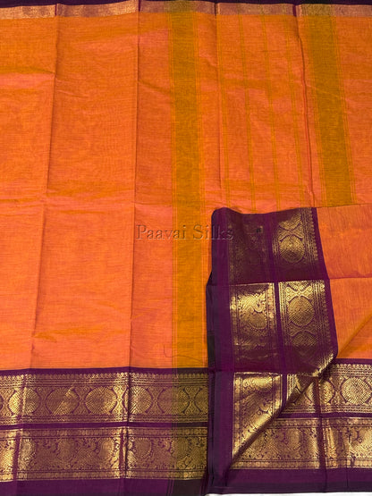 Rust Orange Saree with Deep Purple Gold Zari Border