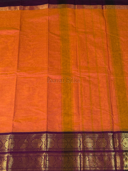 Rust Orange Saree with Deep Purple Gold Zari Border