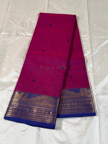 Magenta Saree with Royal Blue Gold Zari Border