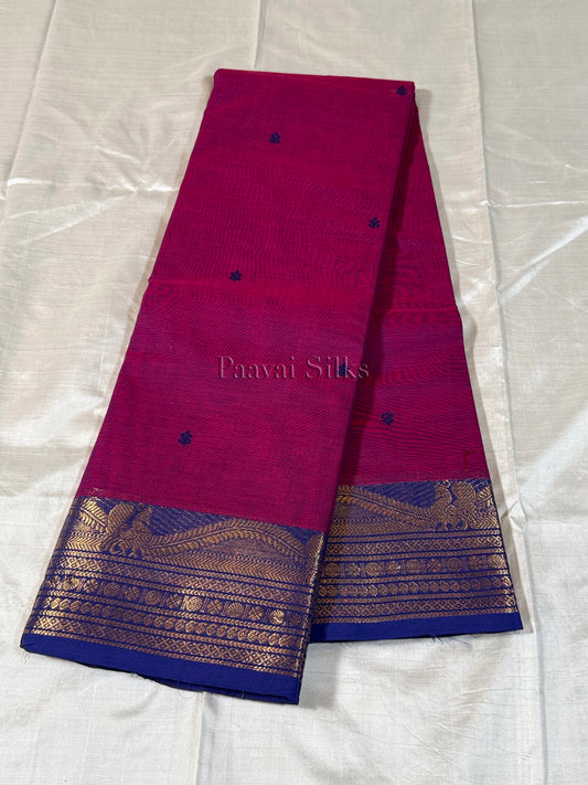 Magenta Saree with Royal Blue Gold Zari Border