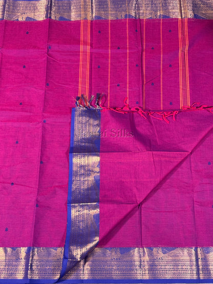 Magenta Saree with Royal Blue Gold Zari Border