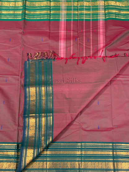 Brown Saree with Green Gold Zari Border