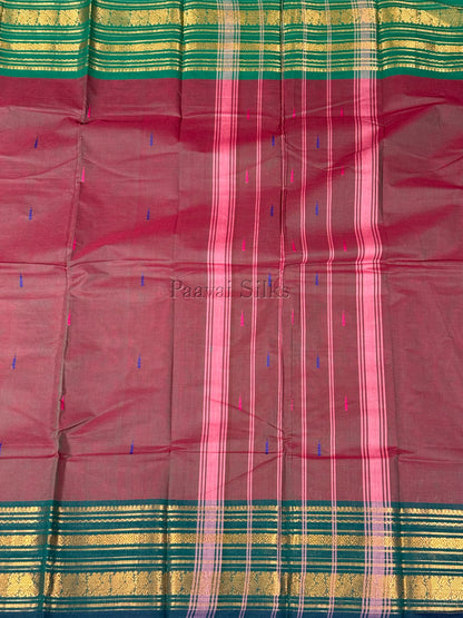 Brown Saree with Green Gold Zari Border