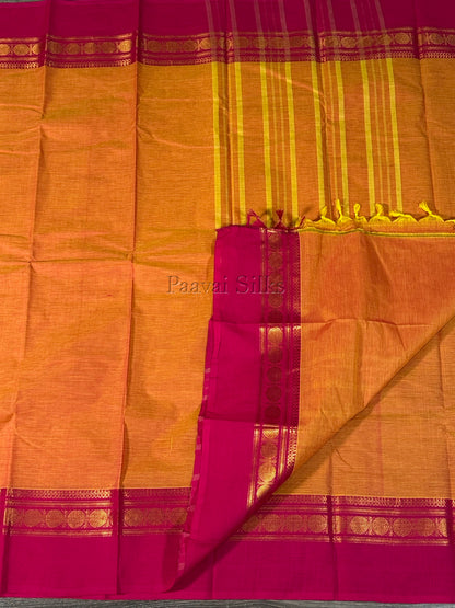 Golden Orange Saree with Rani Pink Gold Zari Border