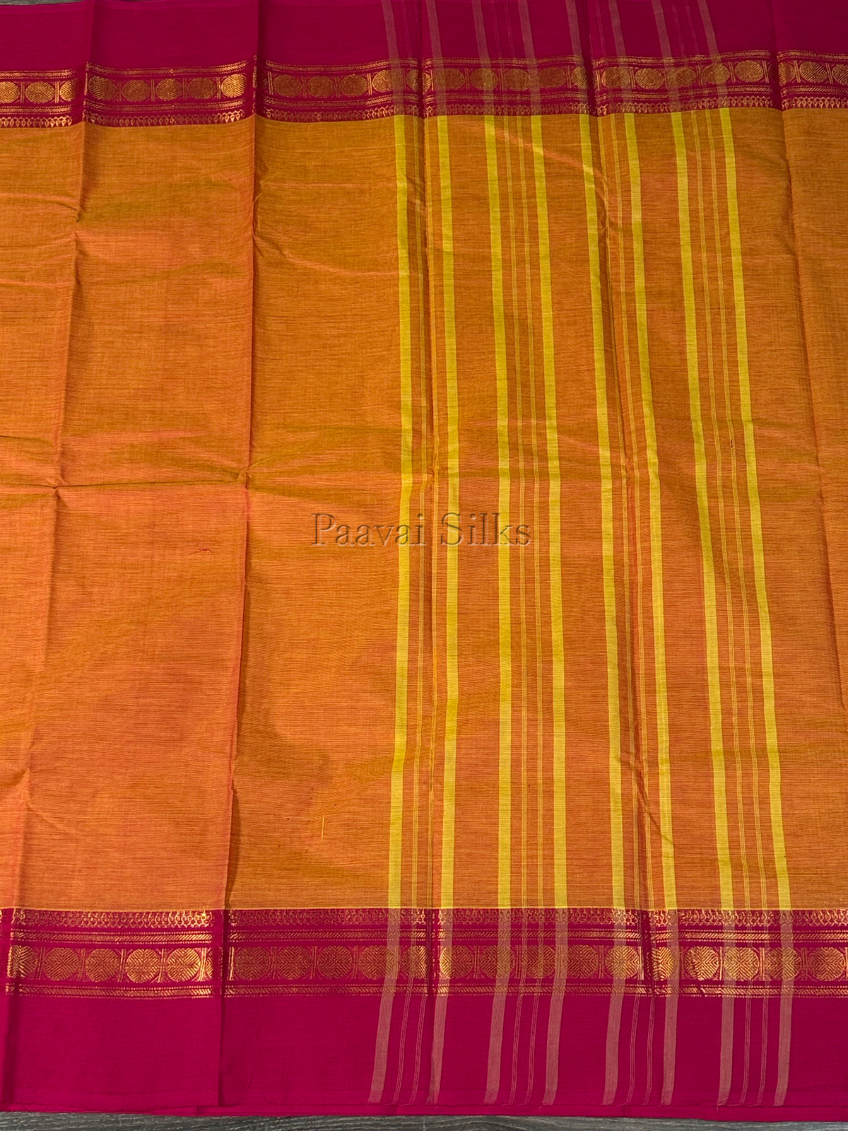 Golden Orange Saree with Rani Pink Gold Zari Border