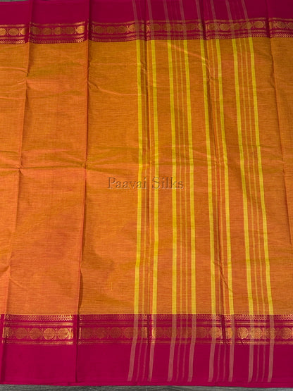 Golden Orange Saree with Rani Pink Gold Zari Border
