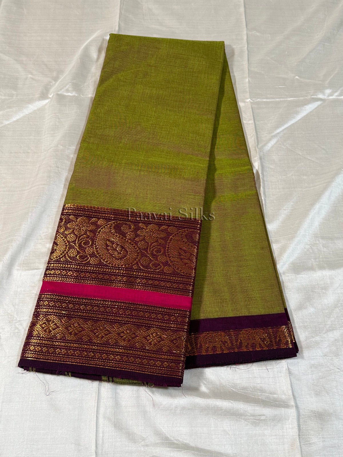 Green Saree with Deep Purple Gold Zari Border