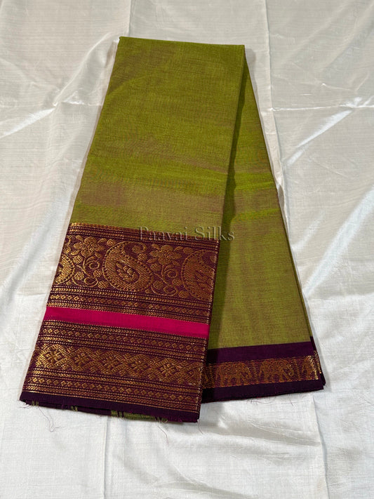 Green Saree with Deep Purple Gold Zari Border