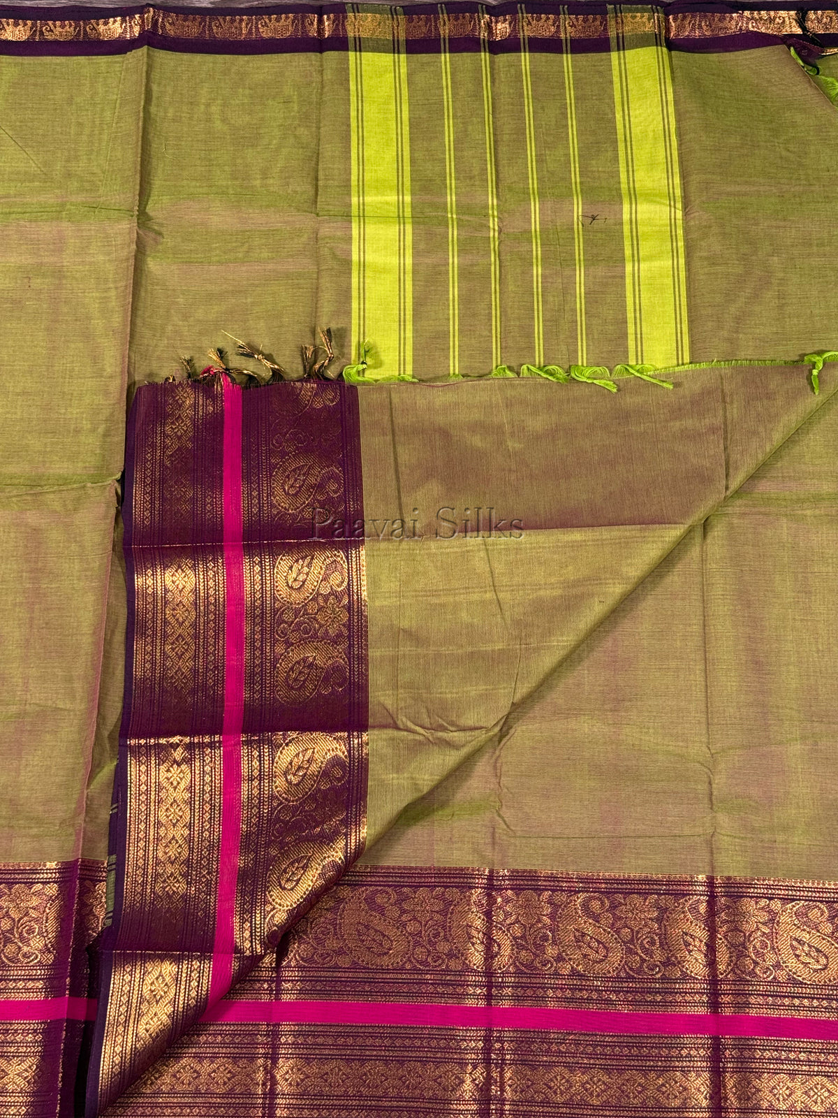 Green Saree with Deep Purple Gold Zari Border