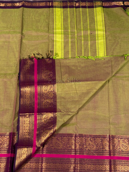 Green Saree with Deep Purple Gold Zari Border