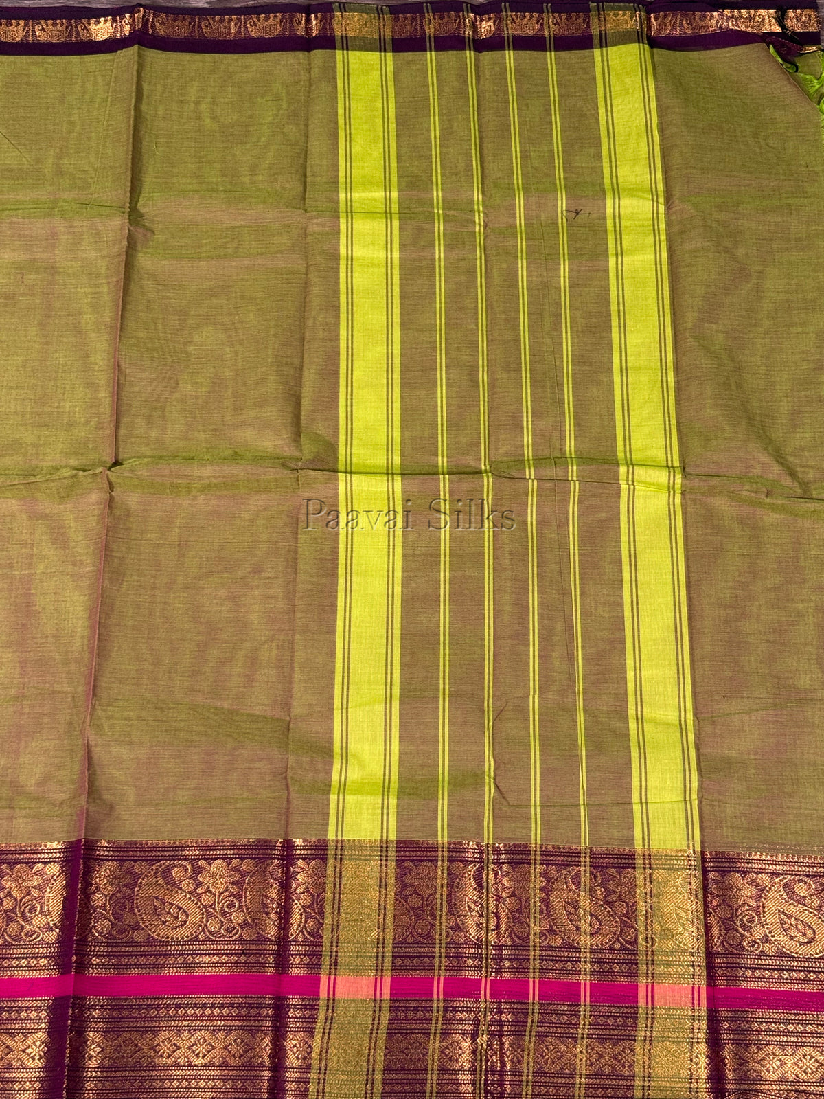 Green Saree with Deep Purple Gold Zari Border