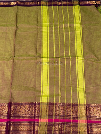 Green Saree with Deep Purple Gold Zari Border