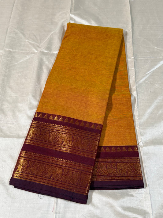 Mustard orange with Deep Maroon Elephant Zari Border