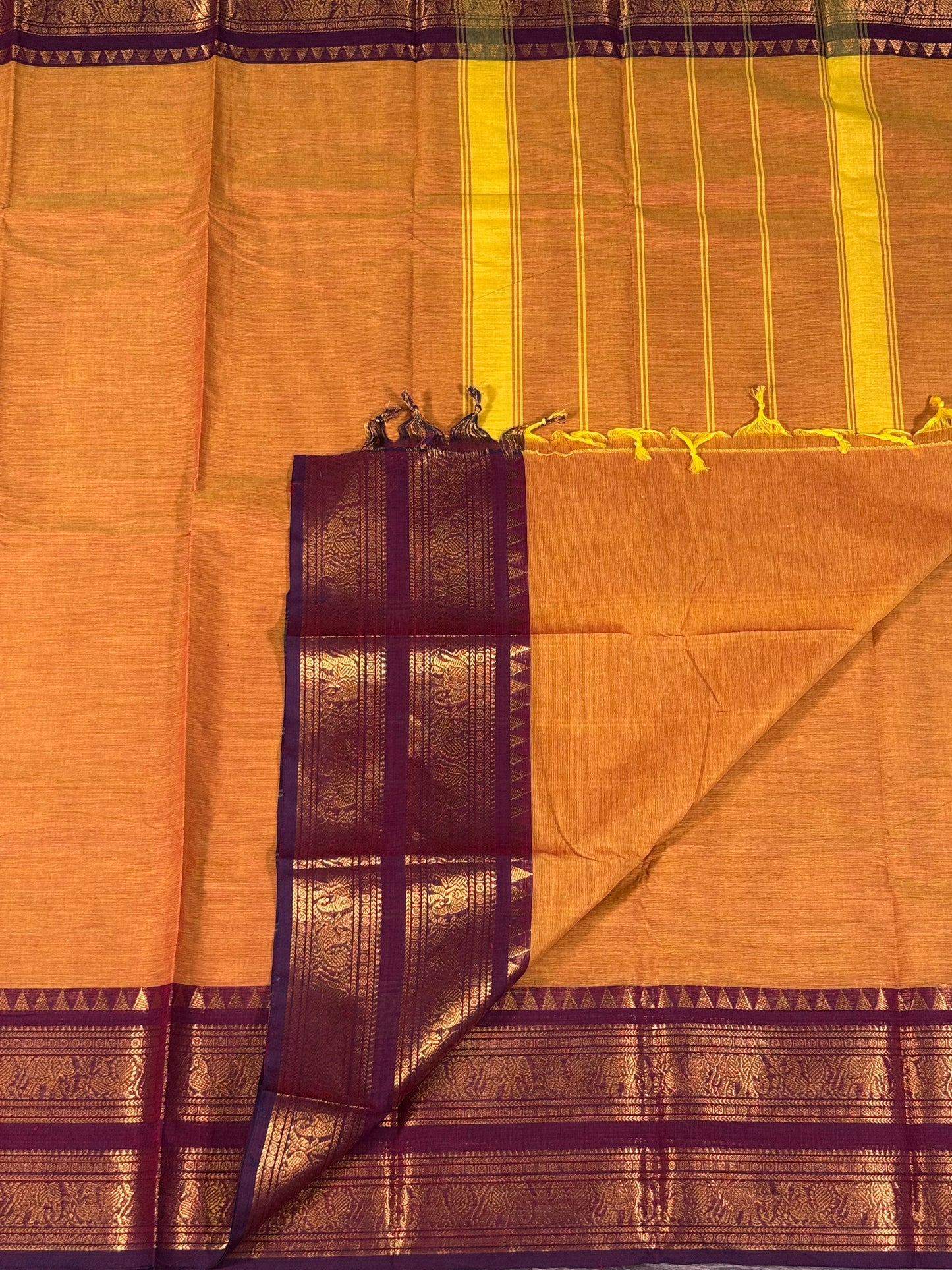 Mustard orange with Deep Maroon Elephant Zari Border