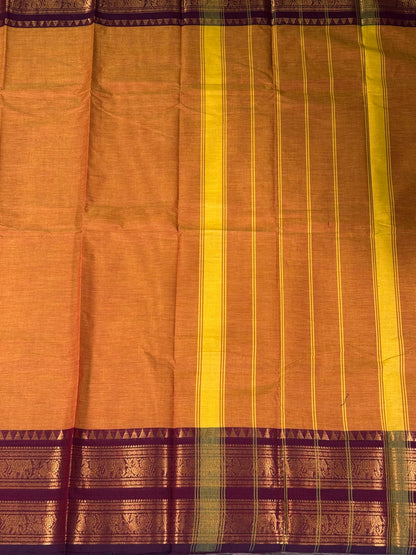 Mustard orange with Deep Maroon Elephant Zari Border