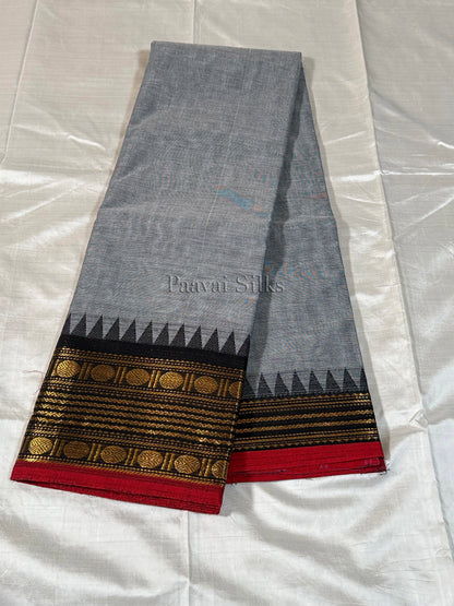 Ash Grey Saree with Black Temple Zari Border