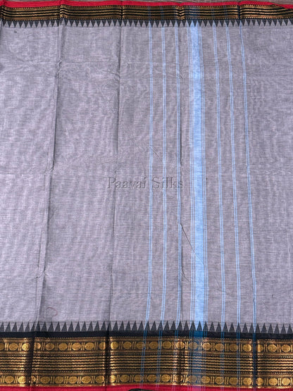 Ash Grey Saree with Black Temple Zari Border
