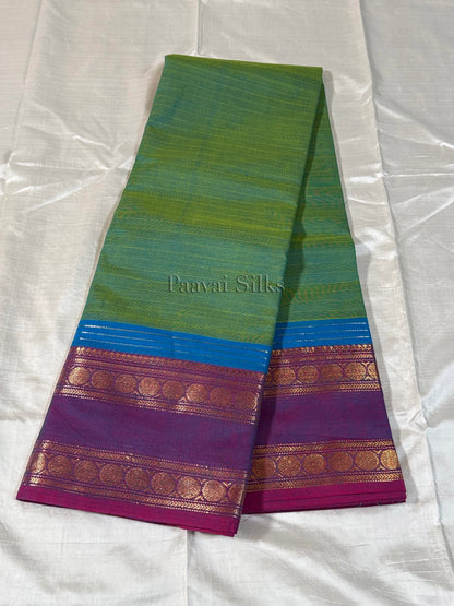 Olive Green Saree with Purple Gold Zari Border