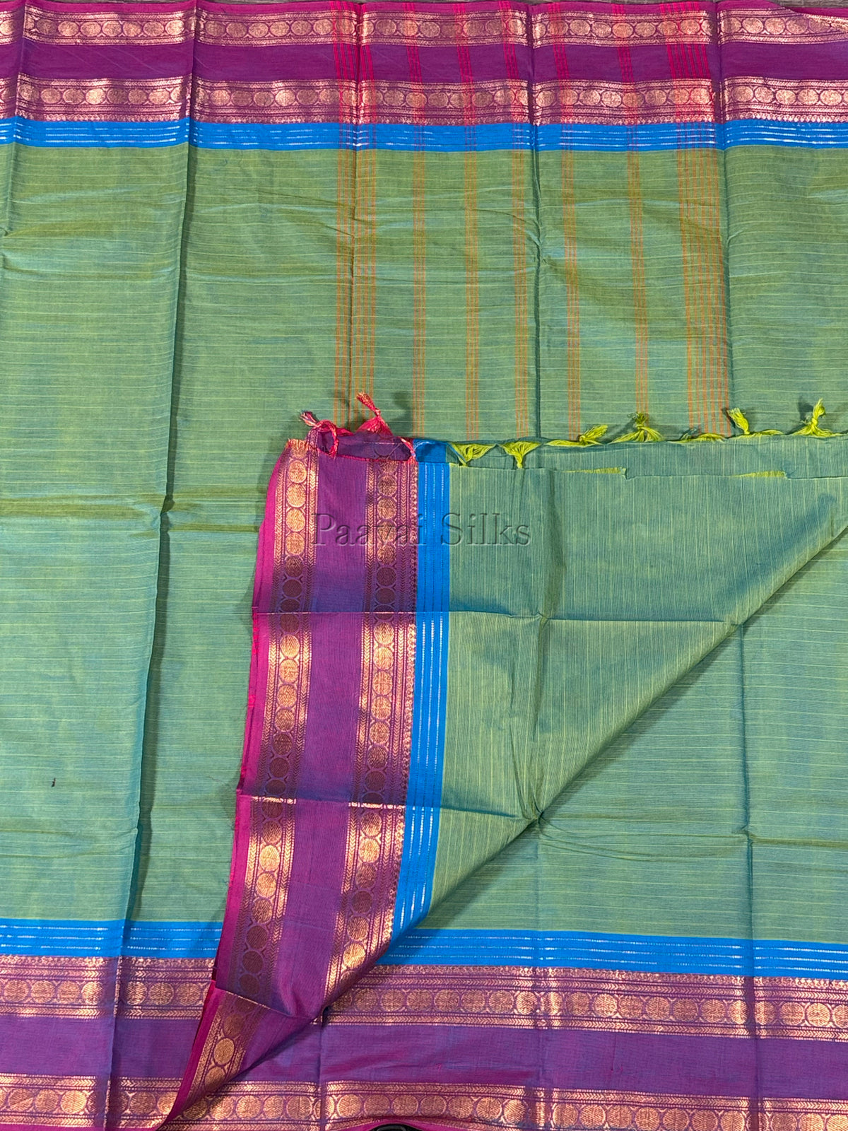 Olive Green Saree with Purple Gold Zari Border